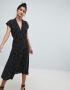 Asos Design Midi Shirt Dress In Mono Spot - Multi
