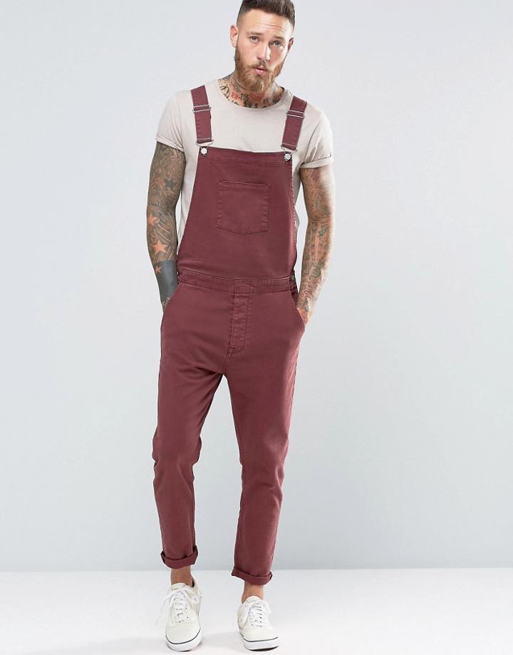 Asos Overalls In Bow Leg In Burgundy - Red