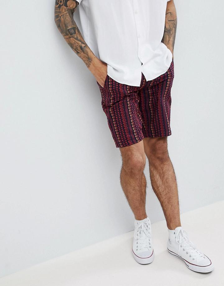 Asos Slim Shorts With Elasticated Waist In Abstract Design - Navy