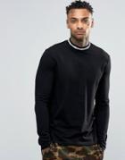 Asos Longline Long Sleeve T-shirt With Geo-tribal Print Turtleneck - Black