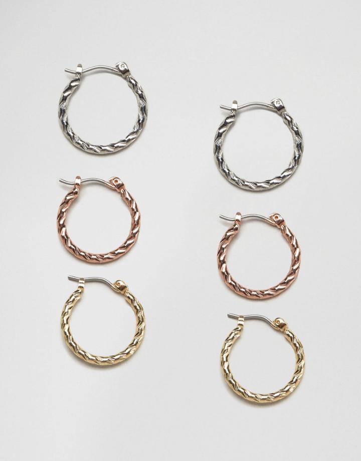 Asos Pack Of 3 Twist Hoop Earrings - Mixed Metal
