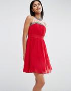Little Mistress Embellished Halter Prom Dress - Red