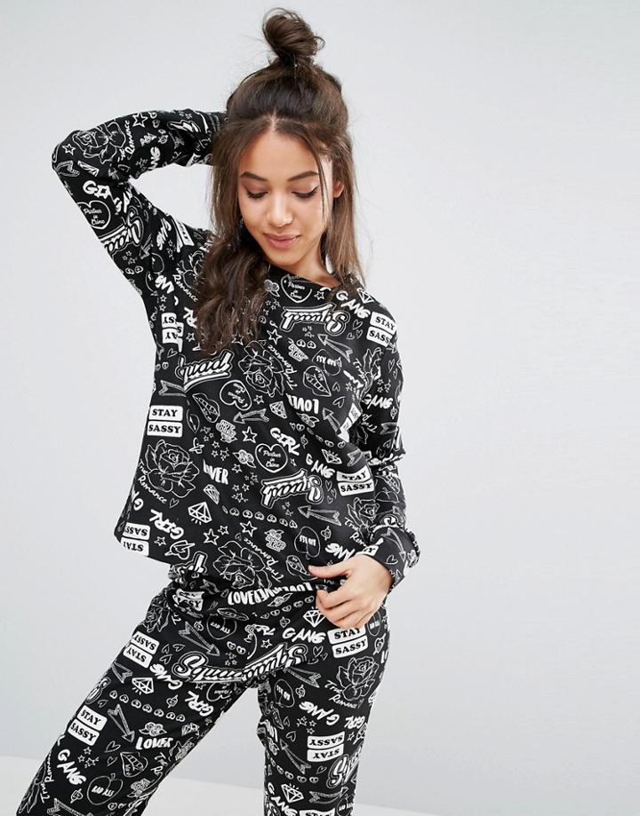 Asos Lounge Graffiti Print Sweatshirt - Multi