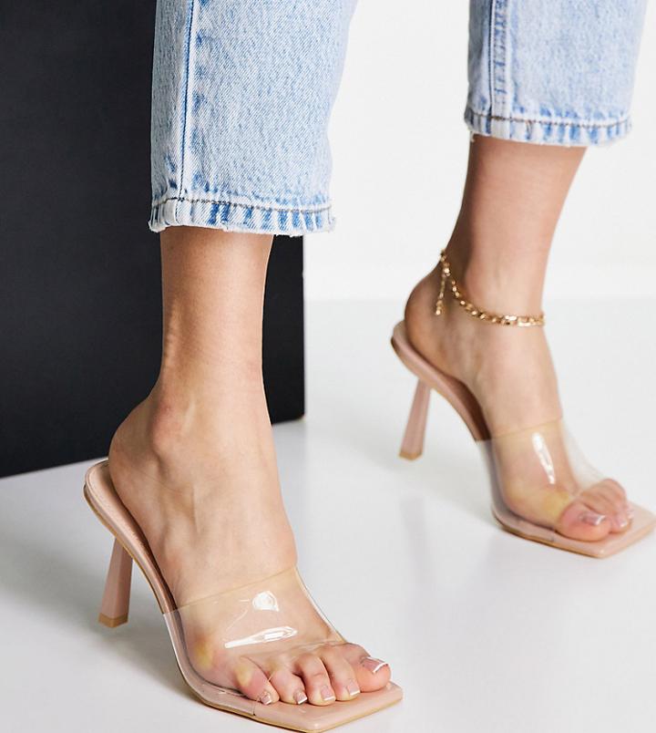 Truffle Collection Wide Fit Square Toe Heeled Mules In Clear