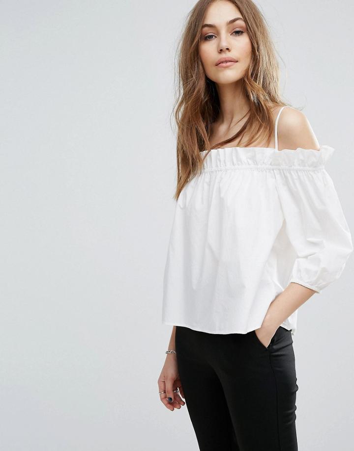 Vero Moda Exposed Shoulder Puff Sleeve Top - White
