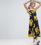 Parisian Petite Sunflower Print Maxi Dress With Button Front - Multi