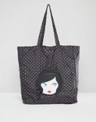 Lulu Guinness Doll Face Packable Shopper Bag - Black