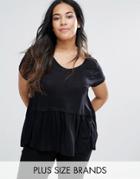 Brave Soul Plus T-shirt With Frill Hem - Navy