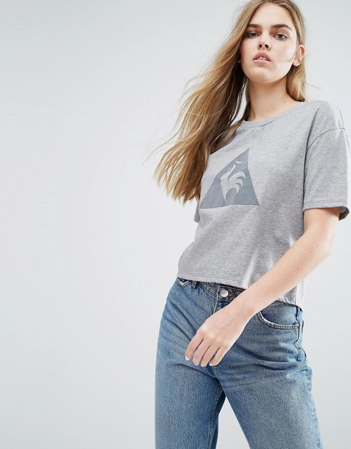 Le Coq Sportif Cropped T-shirt With Large Logo - Gray