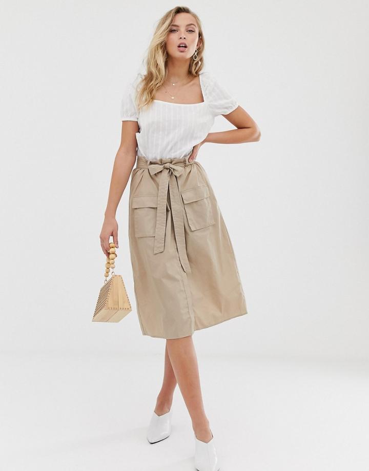 Vila Utility Midi Skirt In Beige - Beige