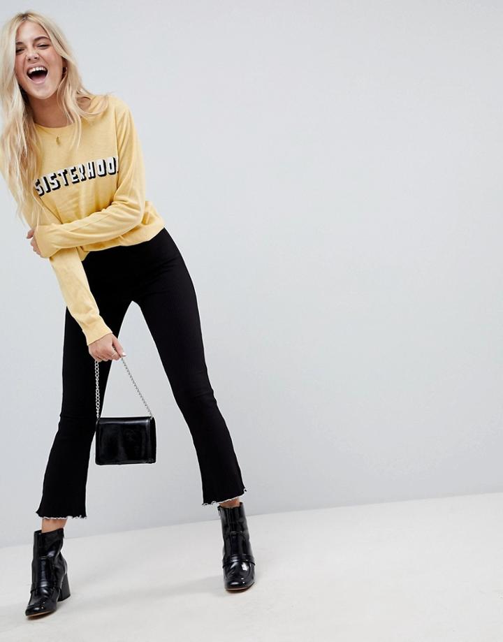 Asos Premium Legging In Rib With Ruffle Tipped Hem - Black