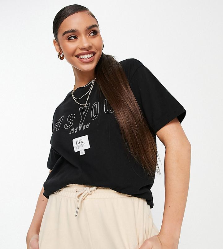 Asyou Branded Embroidery T-shirt In Black