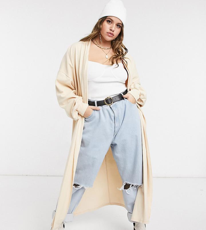 Skylar Rose Plus Maxi Cardigan In Cream Knit-white