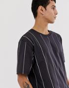 Weekday Frank Vertical Stripe T-shirt In Navy - Navy
