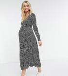 Asos Design Maternity Exclusive Tie Waist Button-front Midi Dress In Mono Floral Print-multi