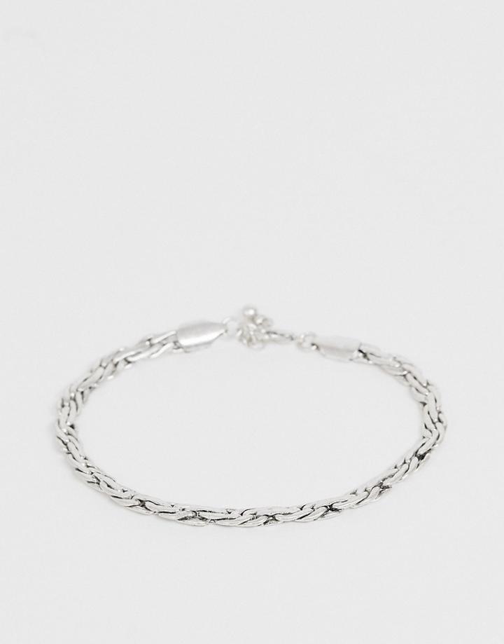 Asos Design Vintage Flat Chain Bracelet In Burnished Silver Tone - Silver