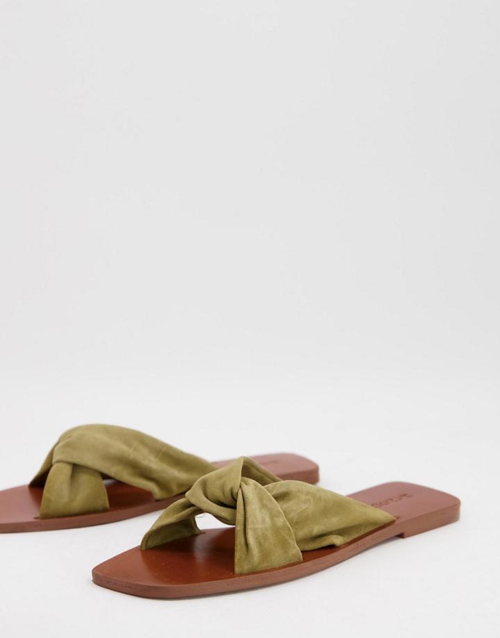 Mango Suede Crossover Sandals In Khaki-green