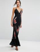 Missguided Peace + Love Embroidered Detail Lace Maxi Dress - Black