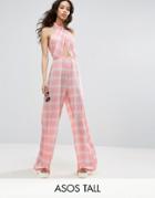 Asos Tall Jumpsuit In Check With Cross Front And Super Wide Leg - Multi