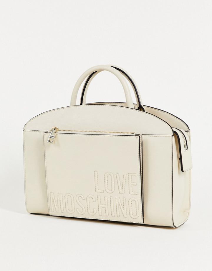Love Moschino Logo Top Handle Bag In Ivory-white