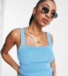 Asos Design Tall Knitted Square Neck Cami In Blue