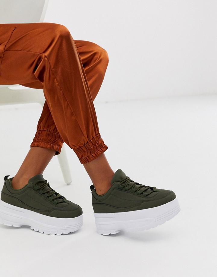 Truffle Collection Platform Lace Up Sneaker In Green