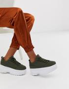 Truffle Collection Platform Lace Up Sneaker In Green