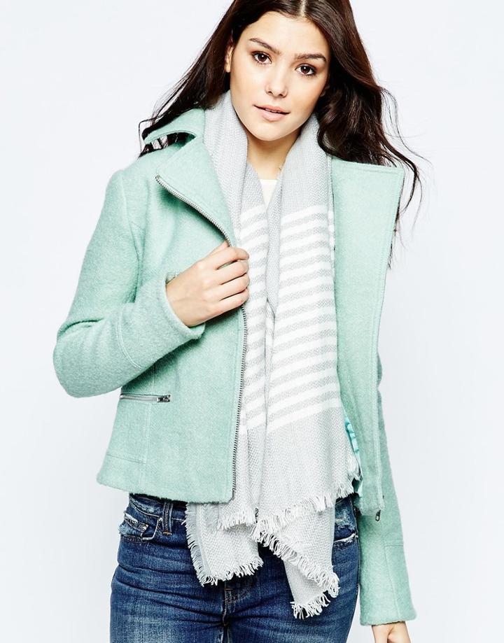 Liquorish Oversized Blanket Wrap Stripe Scarf - Gray Stripe