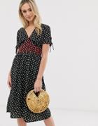 Brave Soul Gracie Midi Dress With Mixed Floral Panel - Black