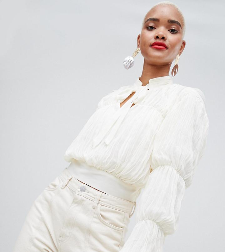 River Island Plisse Crop Blouse In Cream - Cream