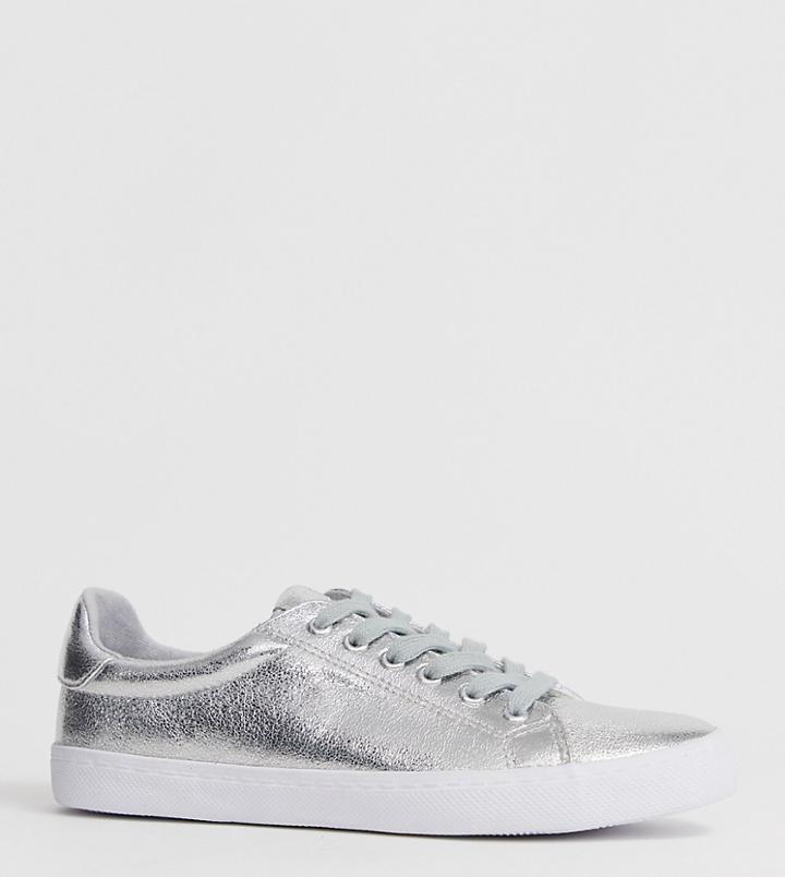 Asos Design Dustin Lace Up Sneakers In Silver