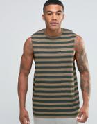 Asos Stripe Sleeveless T-shirt With Dropped Armhole - Brown