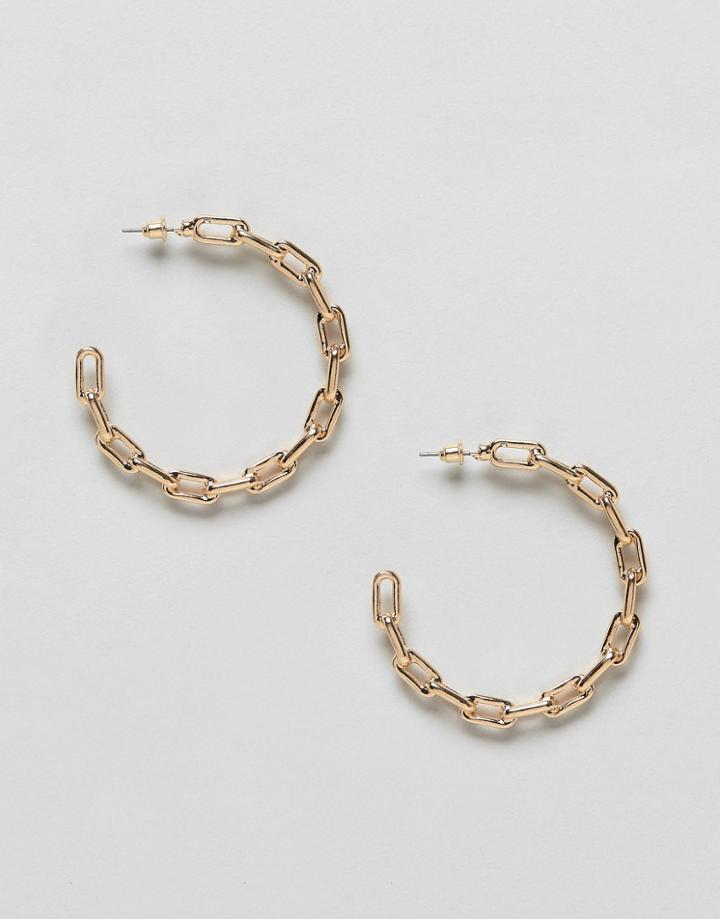 Asos Design Hoop Earrings In Hardware Chain Design In Gold - Gold
