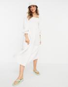 New Look Shirred Midi Dress In Off White