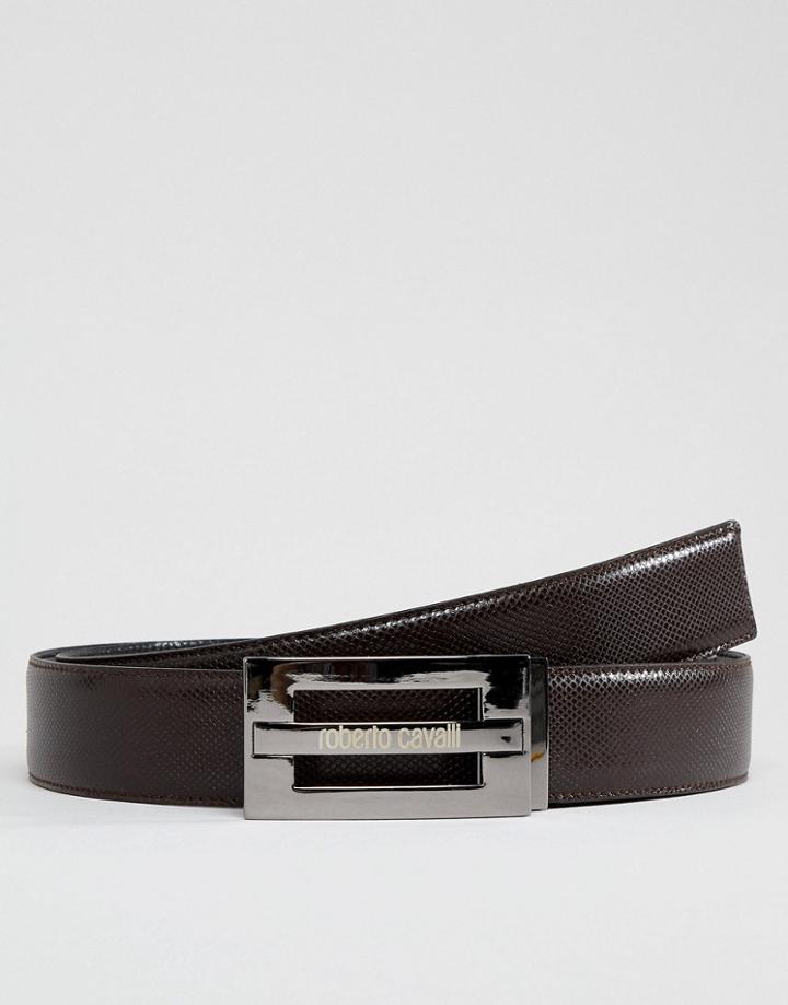 Roberto Cavalli Skinny Logo Leather Belt - Brown