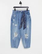 Only Verna Balloon Leg Distressed Jeans In Blue-blues