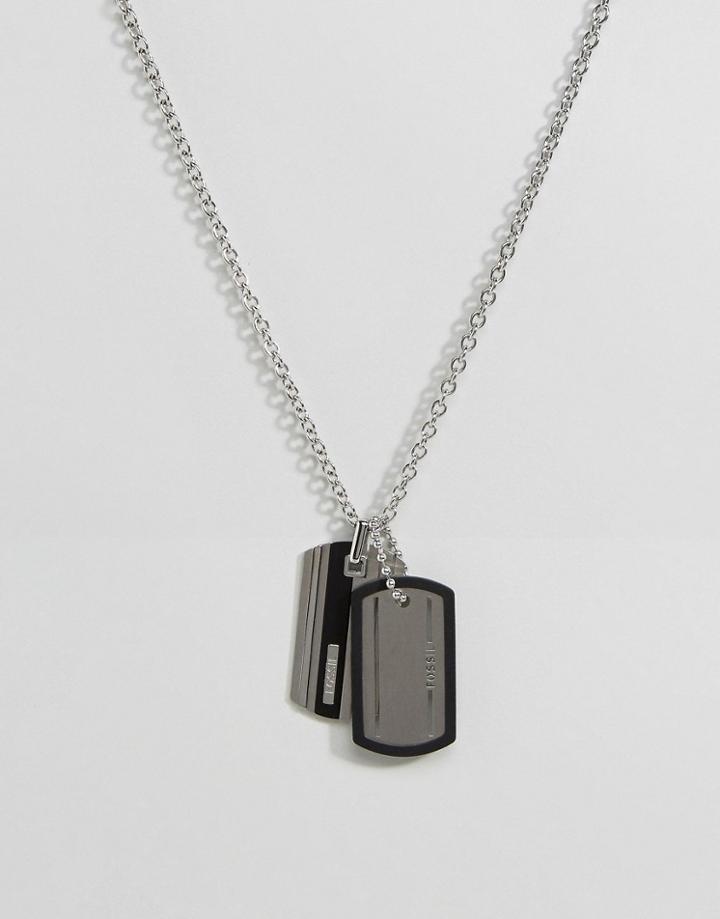 Fossil Dogtag Necklace In Silver - Silver