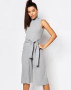 Missguided Culotte Tie Front Jumpsuit - Gray