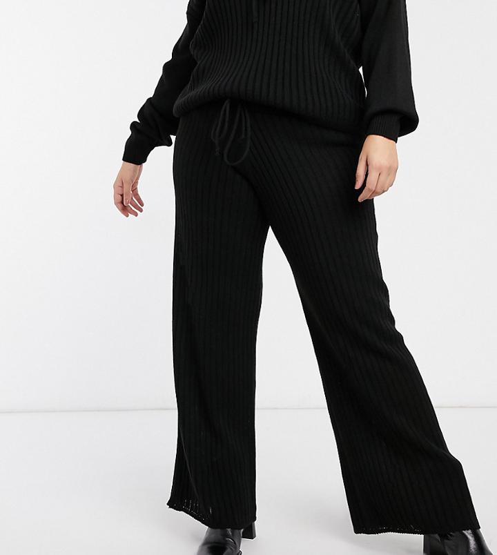 In The Style Plus X Lorna Luxe Lullaby Ribbed Wide Leg Pants Two-piece In Black