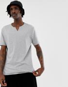 Asos Design Relaxed Fit T-shirt With Raw Notch Neck In Gray - Gray