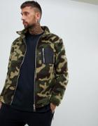 Boohooman Borg Jacket In Camo Print - Green