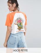 Asos Petite T-shirt In Boxy Fit With Contrast Raglan And Island Print - Multi