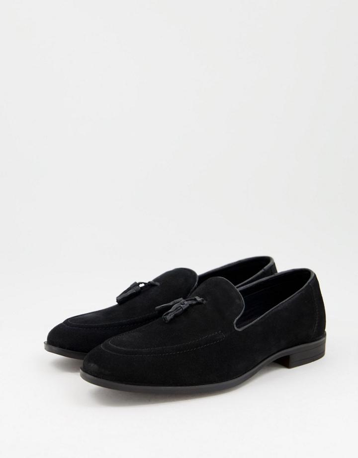 Red Tape Tassel Loafers In Black Suede