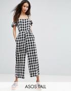 Asos Tall Jumpsuit In Gingham With Cold Shoulder Detail - Multi