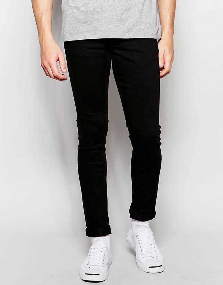 Solid Skinny Fit Stretch Jeans In Black - Black