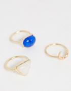 Asos Design Pack Of 3 Rings With Stones And Moon Detail In Gold Tone