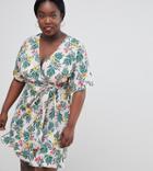 Fashion Union Plus Wrap Dress In Tropical Print - Multi