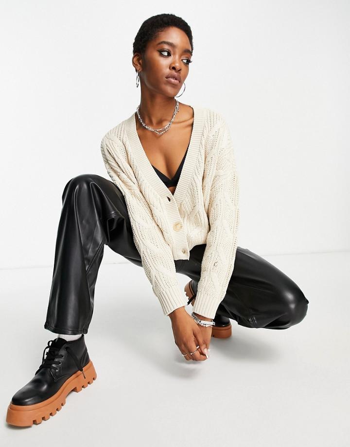 Only Chunky Cable Knit Cardigan In Cream-white