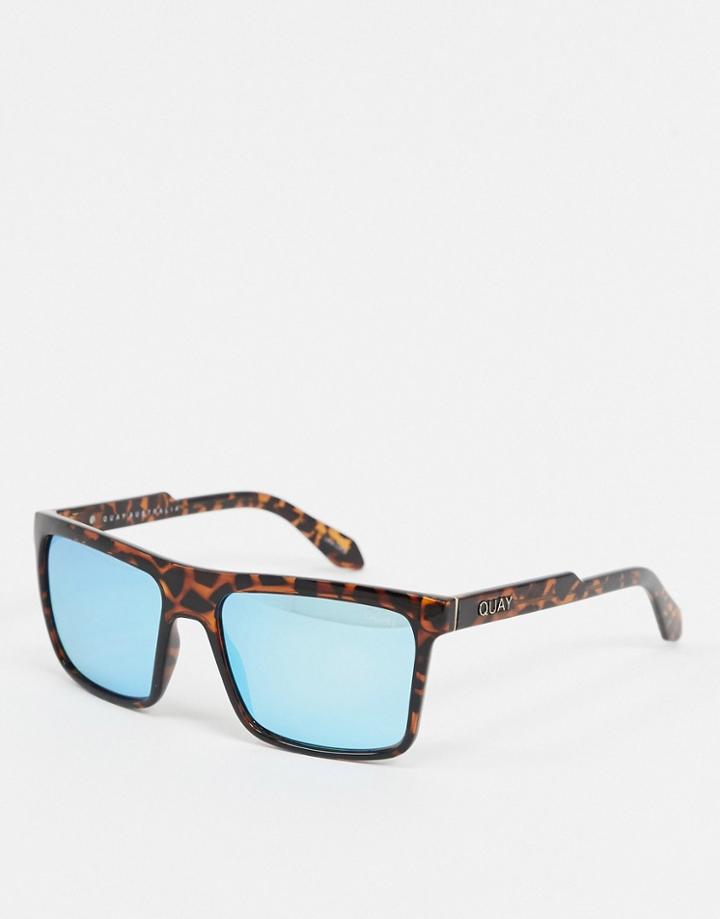 Quay Let It Run Square Sunglasses In Tortoise Shell-blue