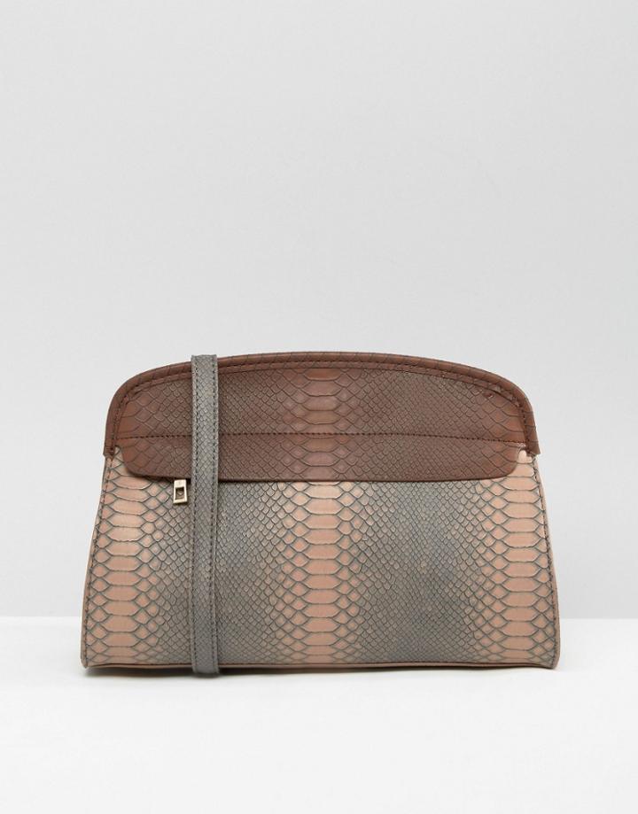 Lavand Faux Snake Mix Cross Body Bag - Brown